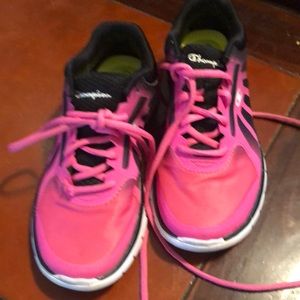 Pink and black sneakers